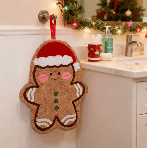 Festive Christmas Hand Towel – Cute Gingerbread Man & Snowman Holiday Towel