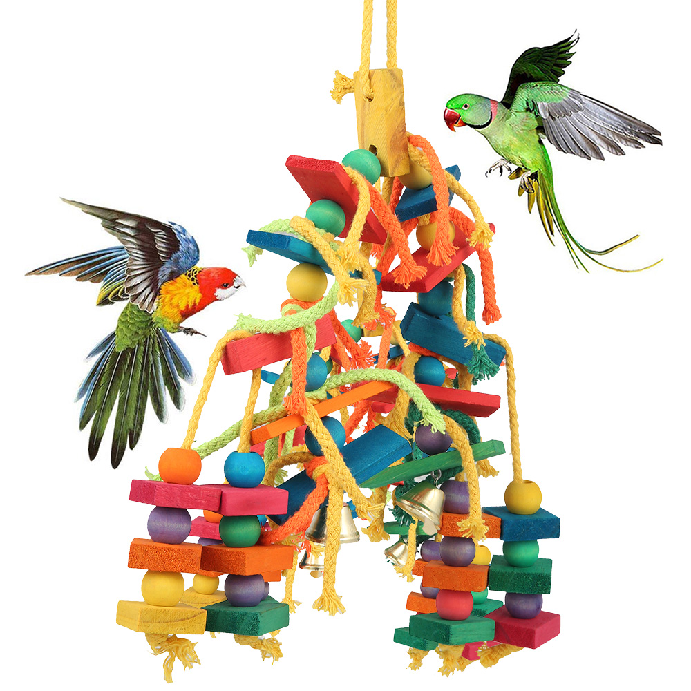 Wood Parrot Bird Toys, Love Bird Cage Funny Training Toy, Cotton Rope Parrot Toy, Bite Resistant Bird Tearing Pet