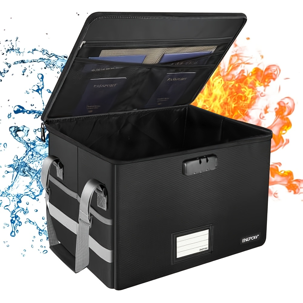 Fireproof Document Box Foldable Storage Box with Lockable Security