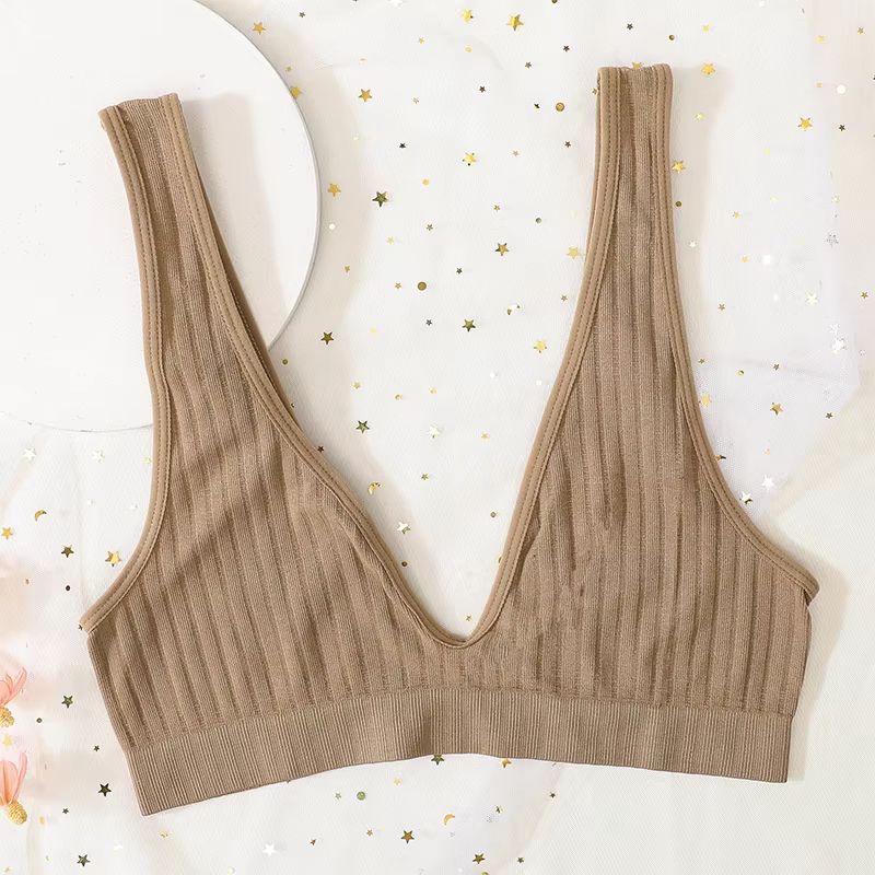 Women's Deep V-Neck Seamless Push-Up Bralette Wireless Lingerie Crop Top