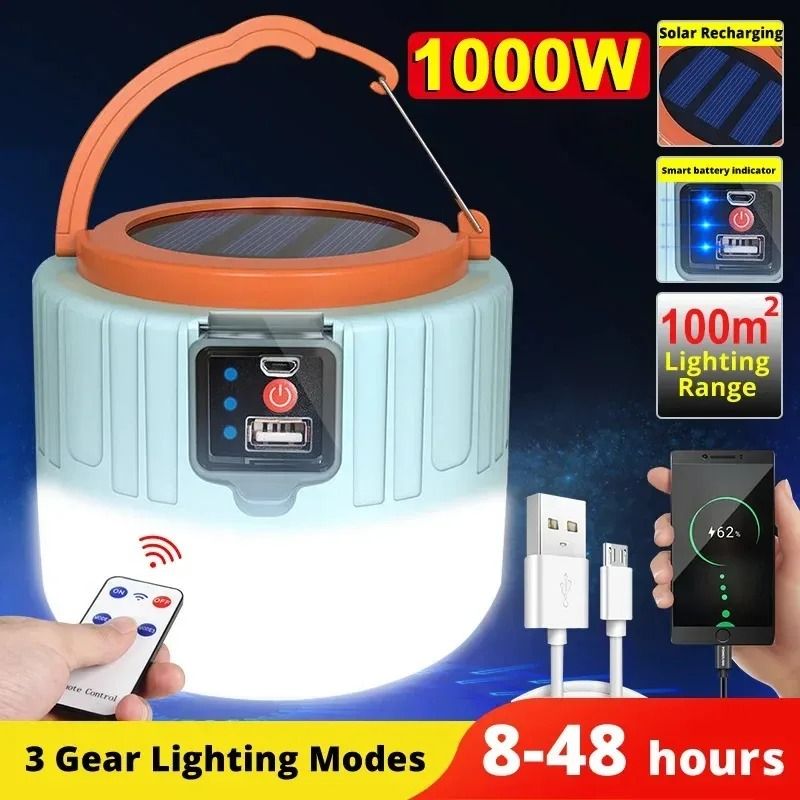 Solar Camping Light Remote Control Power Bank LED Tent Lamp