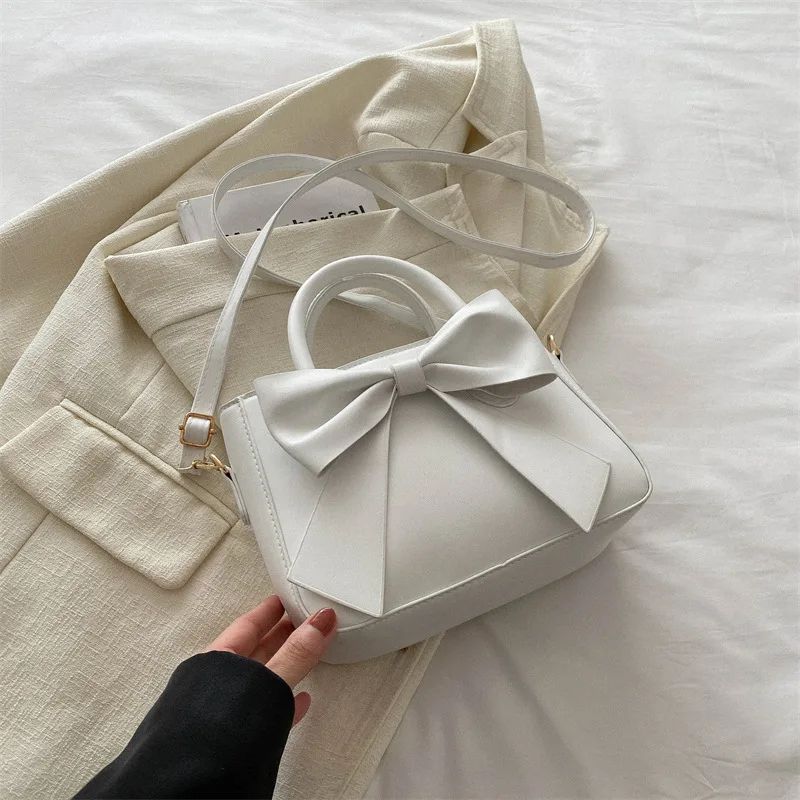EleganceBow PU Leather Crossbody Handbag | Women's Chic Shoulder Bag with Gold Hardware & Detachable Strap