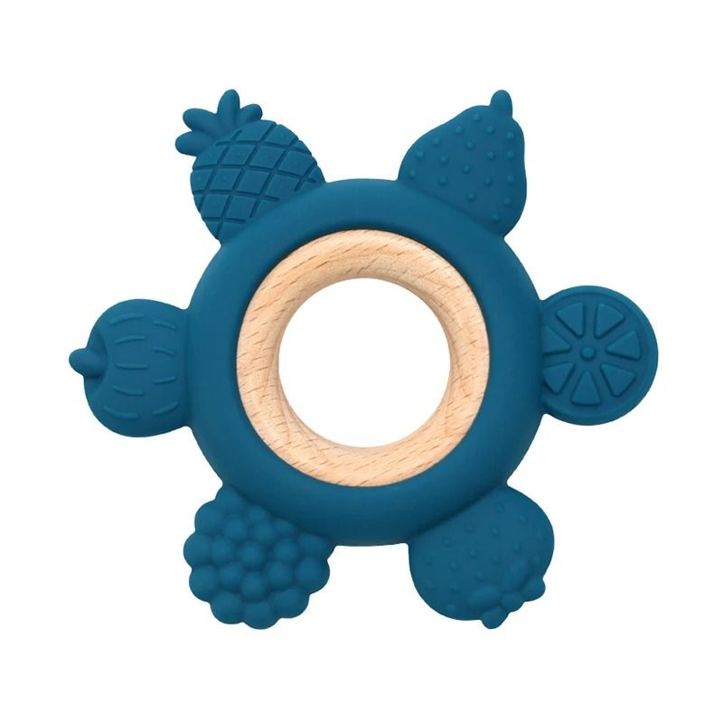 Fruit-Theme Silicone & Wooden Baby Teether – BPA-Free Infant Chewing Toy