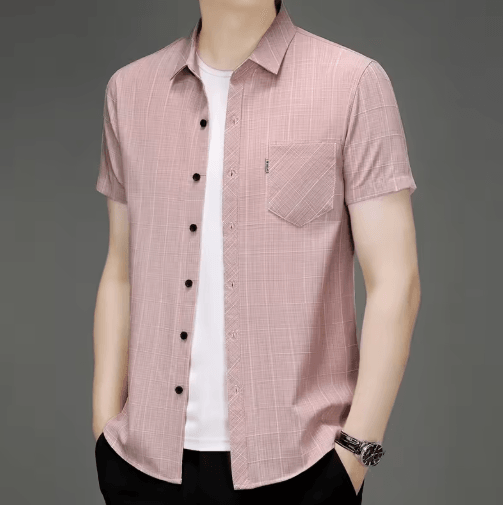 Mens Wrinkle-Free Printed Shirt – Short Sleeve Business Casual No-Iron Top