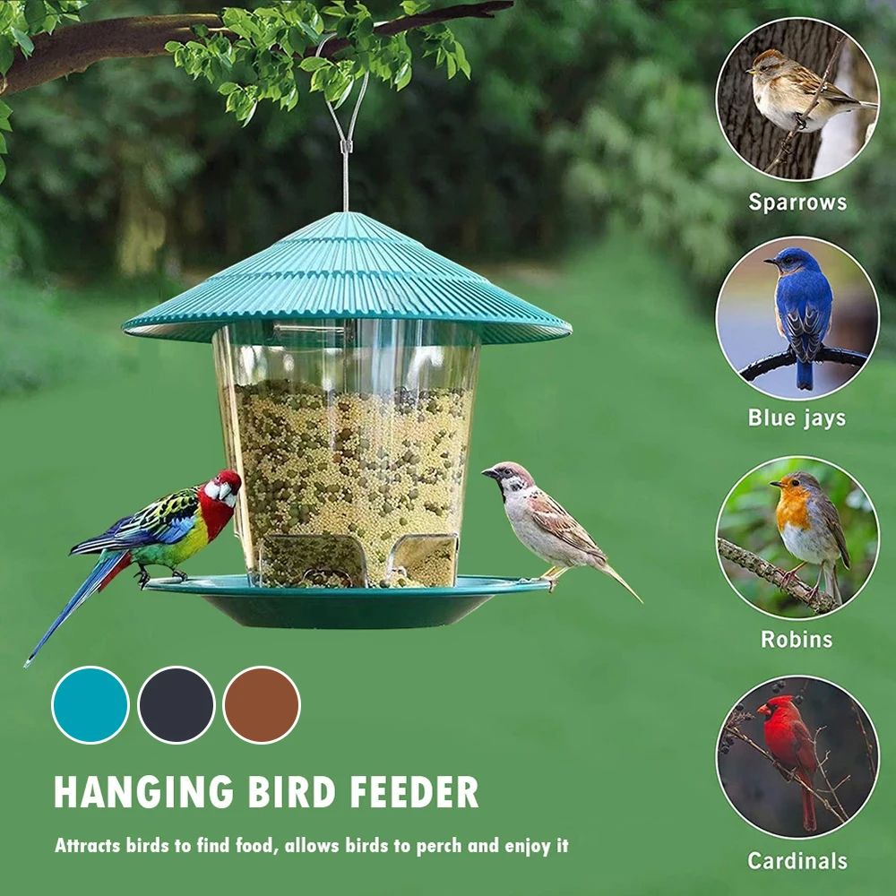 Automatic Foot Feeding Bird Feeder Outdoor Hanging Nut Dispenser with Multiple Feeding Holes and Food Container