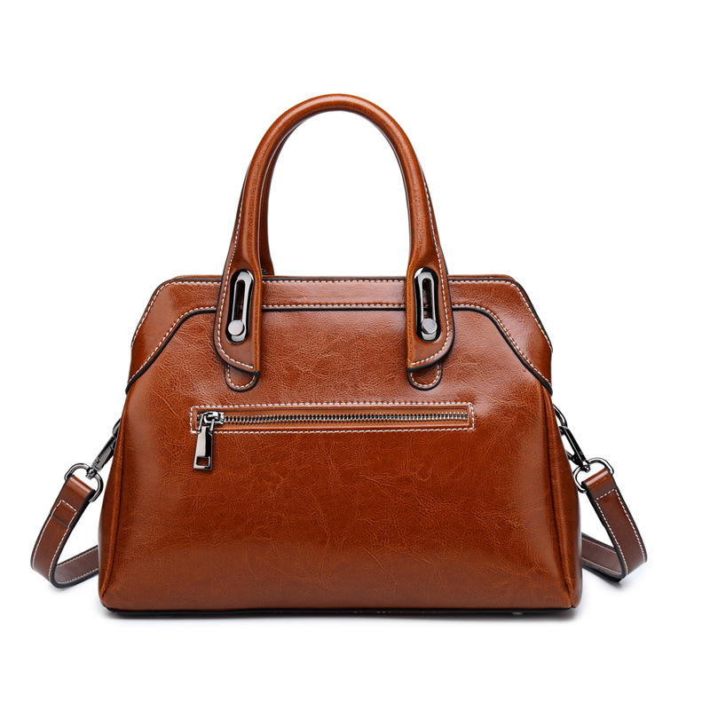 Genuine Leather Women's Handbag, Top Handle, Shoulder, Crossbody Bag, Fashion Oil Wax Cowhide Messenger Tote