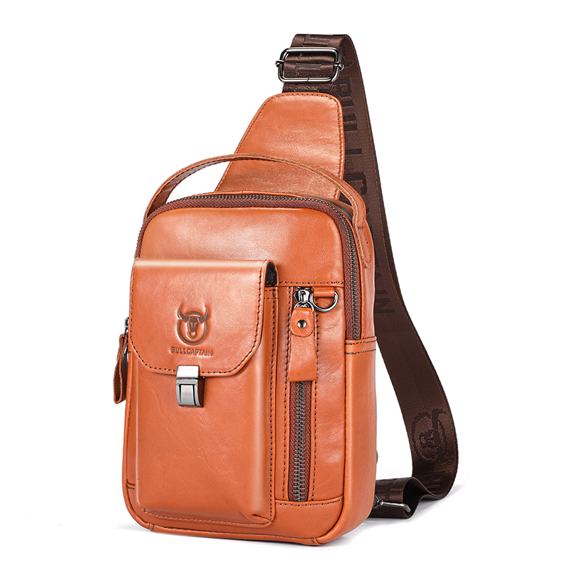 Mens Genuine Leather Anti-Theft Crossbody Bag Multifunctional Casual Chest Bag
