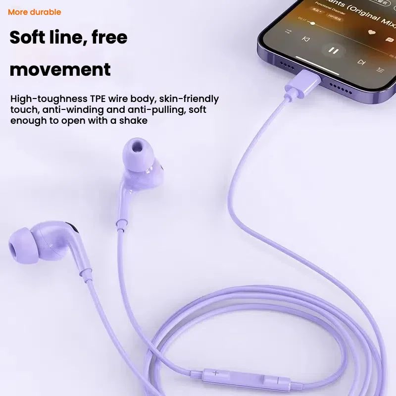Type C Wired Earbuds HiFi Stereo Sport Headphones 1.2M