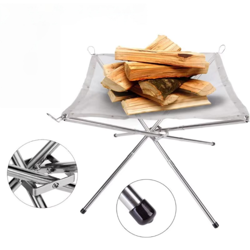 Portable Outdoor Fire Pit with Grill Mesh Foldable Steel Camping Fire Pit for Backyard & Travel