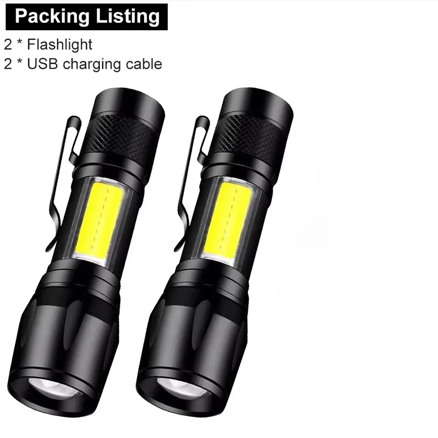 USB Rechargeable Mini COB+XPE LED Flashlight with Zoomable Beam and 3 Modes