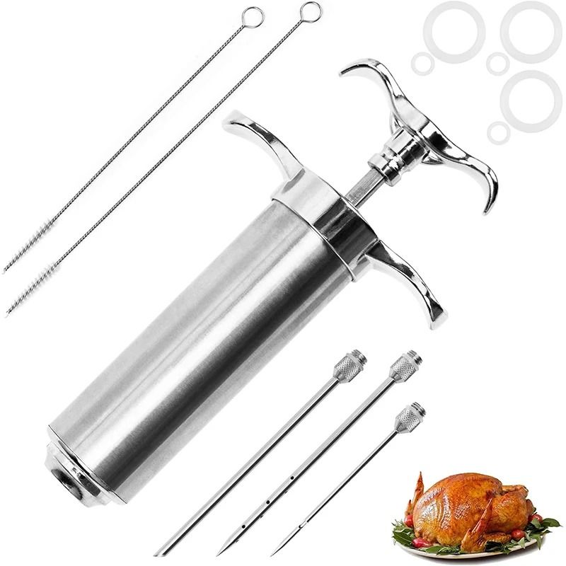 Stainless Steel Meat Injector Kit – High-Precision BBQ Marinade Syringe