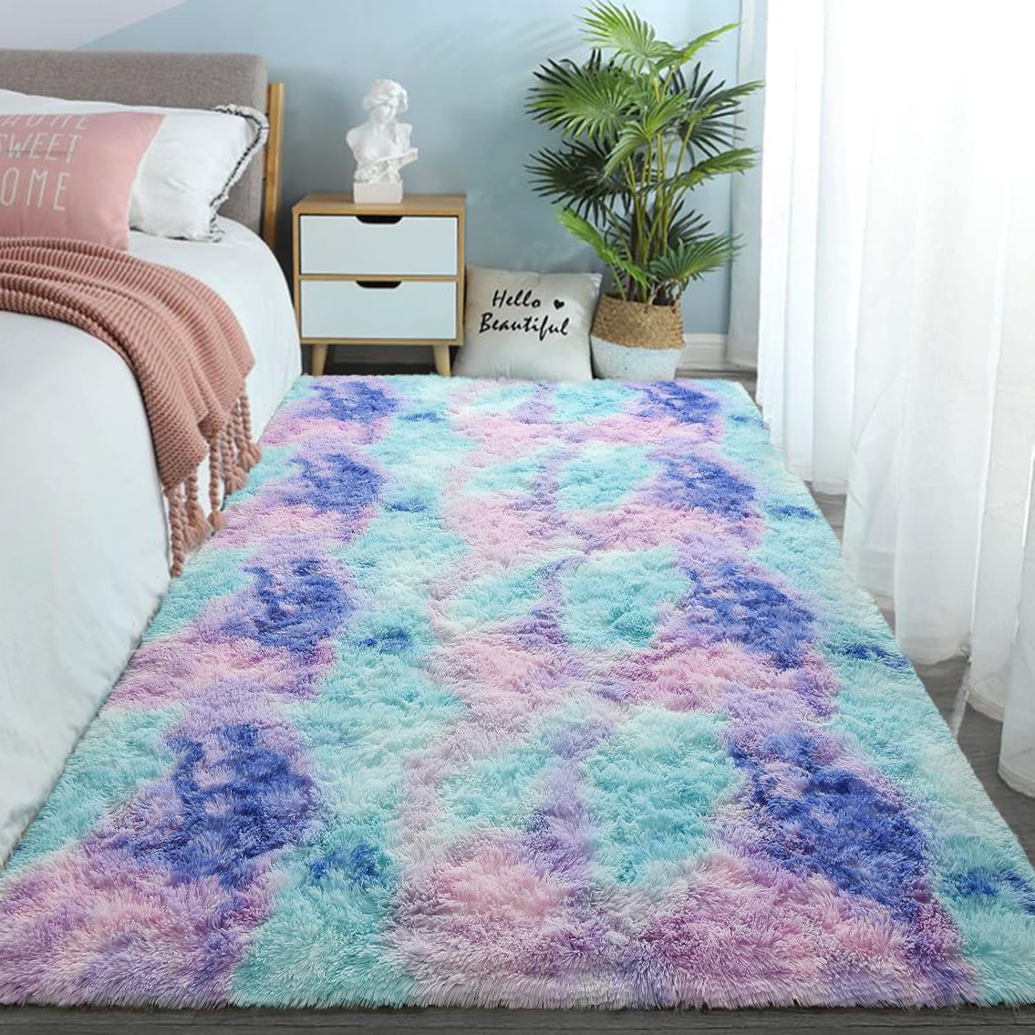 Soft Tie-Dye Plush Carpet, Children's Room Home Mat, Children's Room Baby Crawling Non-Slip Blanket