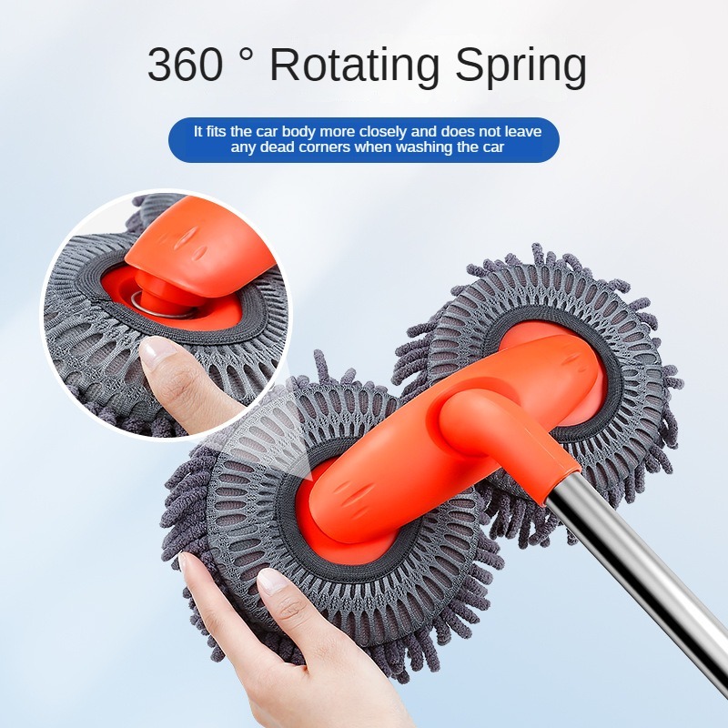 Telescopic Car Cleaning Mop, Chenille Brush Washer Mop, Double Brush Head Roof Window Cleaner