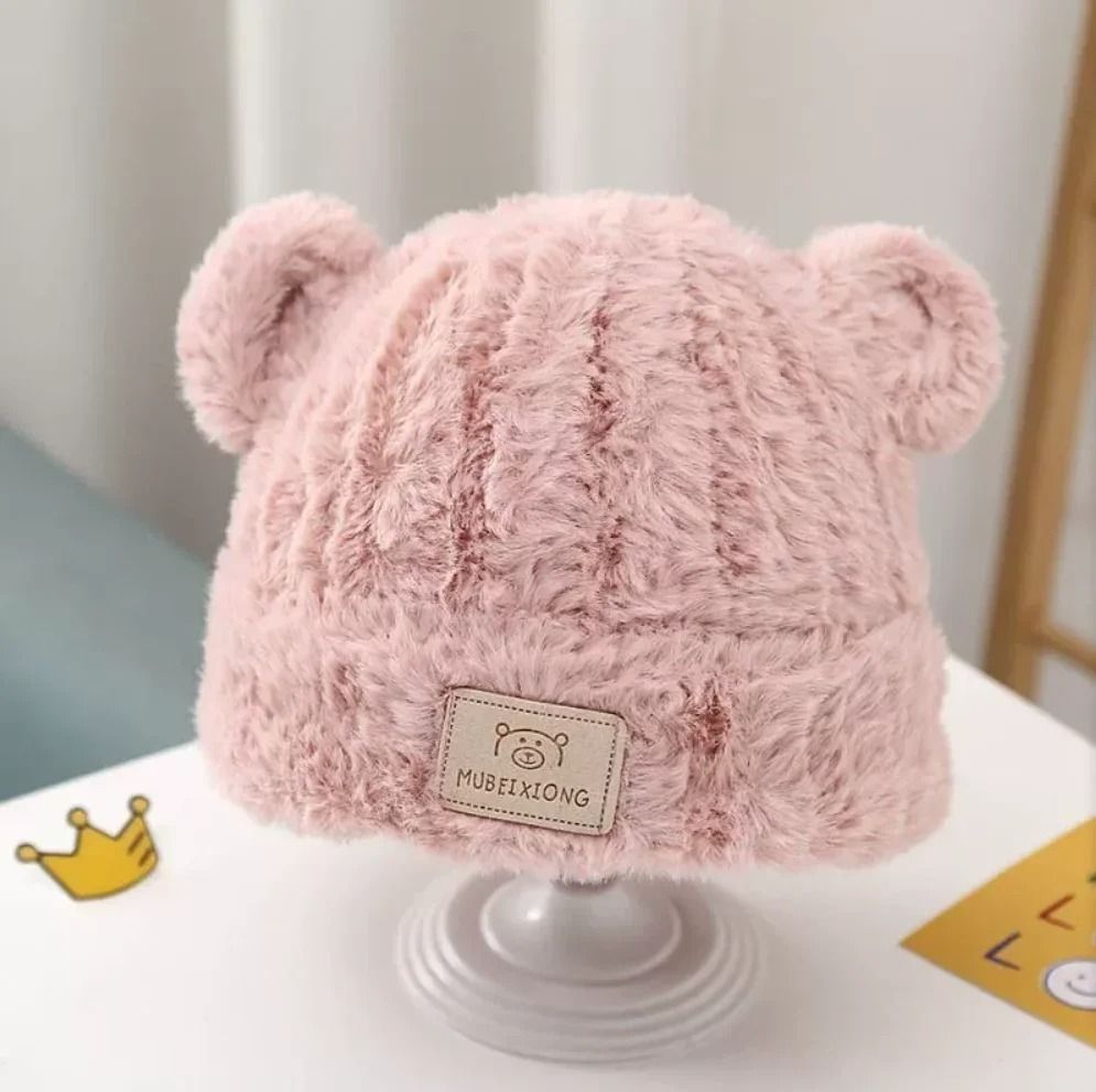 Winter Warm Baby Hat with Bear Ears Soft Plush Lining Cozy Headwear