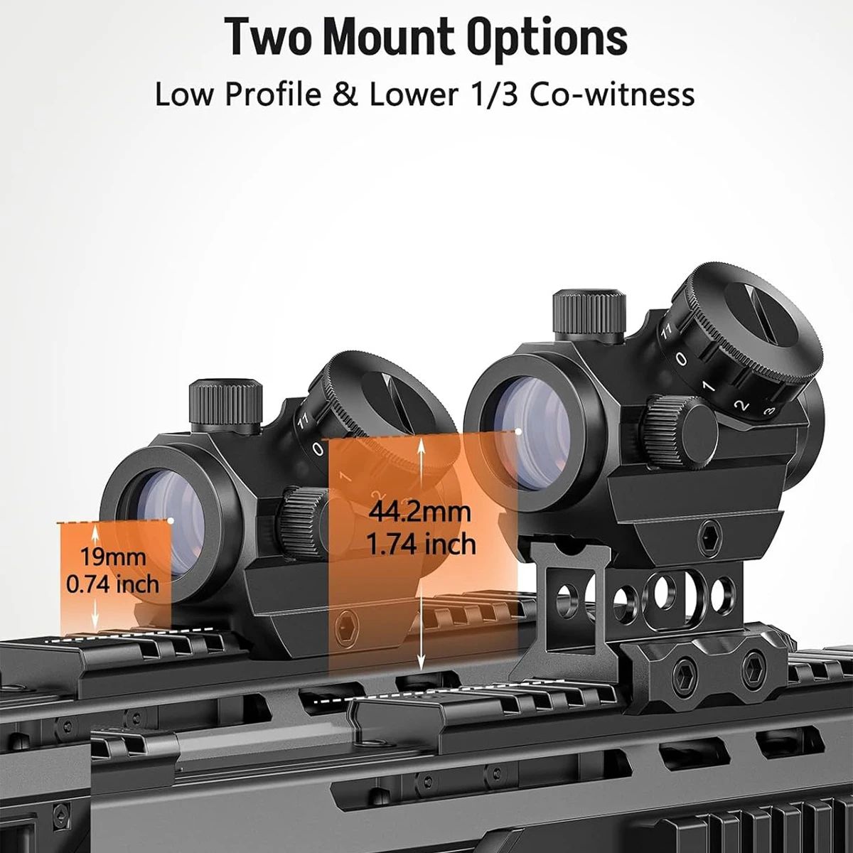 2MOA Red Dot Sight 1x25mm Reflex Scope with Riser Mount