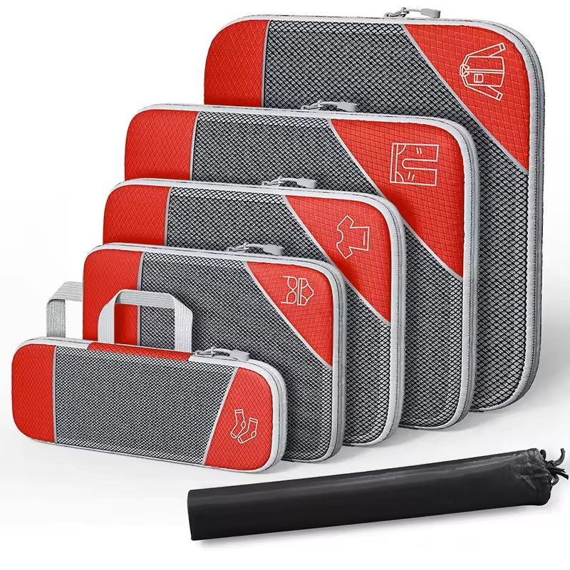 6 Piece Travel Packing Cube Set with Shoe Bag and Mesh Panels