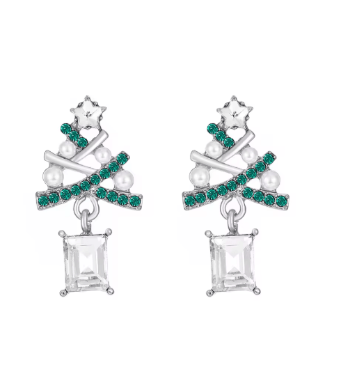 Christmas Tree Dangle Earrings Shiny Rhinestone Star Drop Earrings for Women and Girls