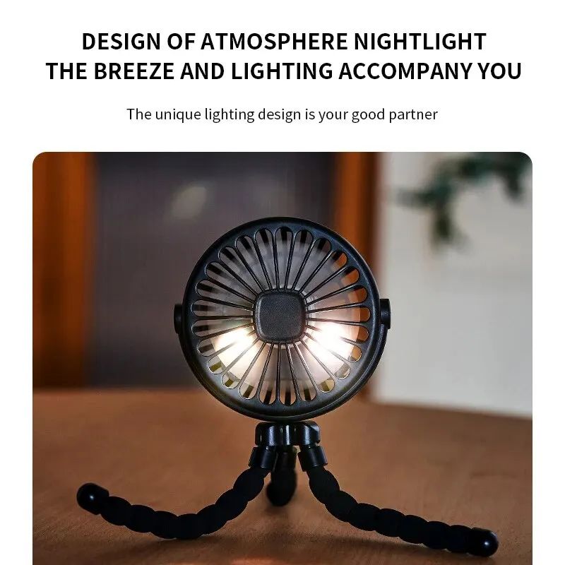 FlexiCool Octopus Stroller Fan – Portable USB Mini Fan with Phone Holder & Flexible Tripod Grip