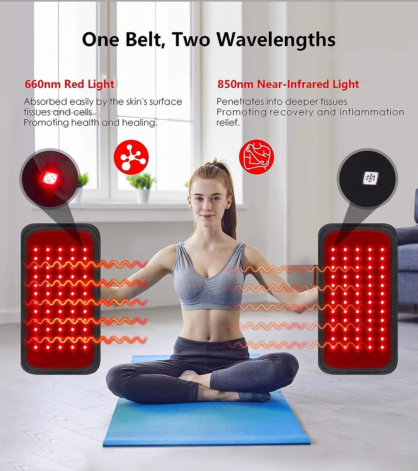 Red and Infrared Light Therapy Belt – 60 LED Waist Slimming Wrap with 850nm & 660nm Heat Therapy