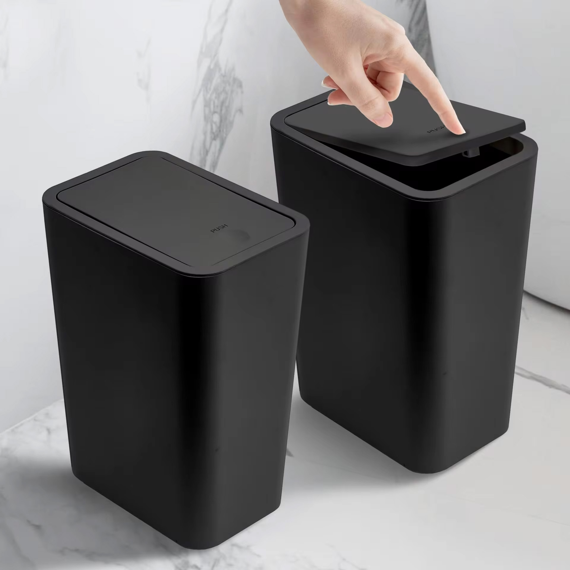 Bathroom Trash Can with Press Top Lid for Toilet Bedroom Living Room Plastic Wastebasket Pop-up Lid