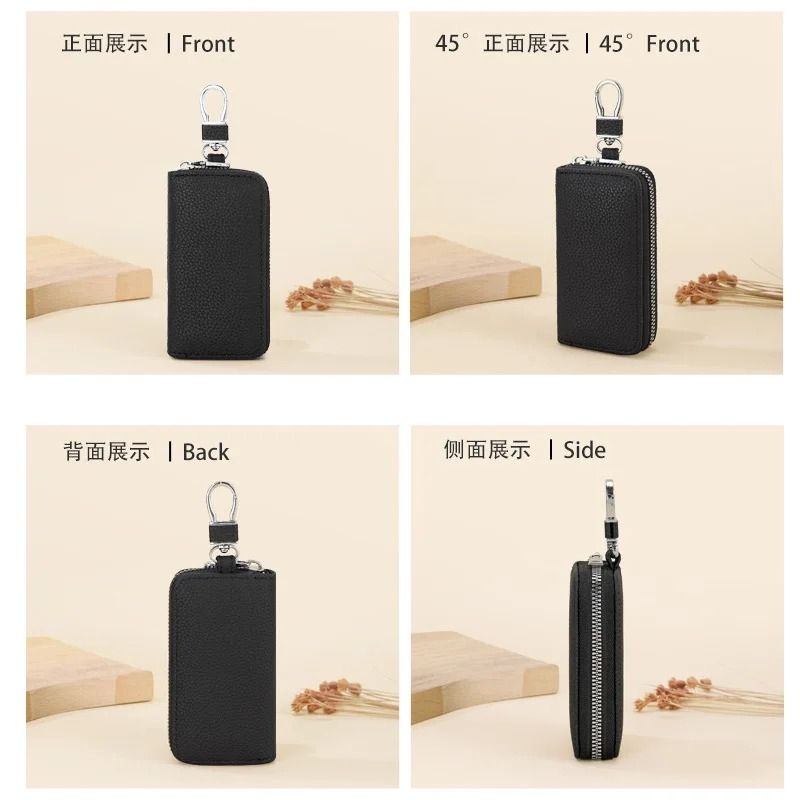 Mens Waist Key Pouch Large Capacity PU Leather Zipper Key Holder