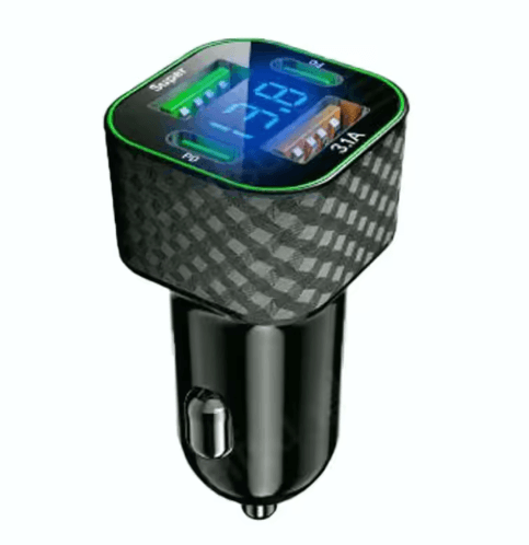UYUXIO Dual PD Super Fast USB-C Car Charger with Voltage Display – 4-in-1 Power Adapter for iPhone & Android