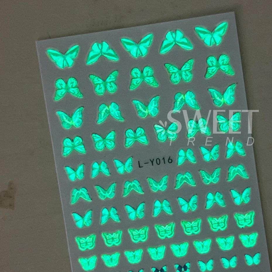 3-Piece Luminous Butterfly Nail Decal Stickers – Glow-In-The-Dark Nail Art Set