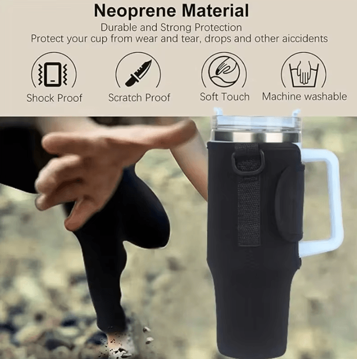 Adjustable Water Bottle Carrier Bag – Large Tumbler Sleeve with Shoulder Strap