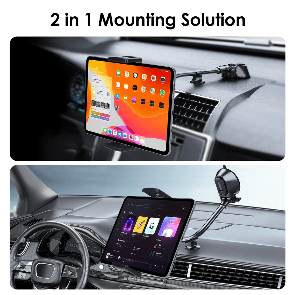 Car Tablet Holder for iPad & Phone, Dashboard Windshield Mount with Gooseneck Arm
