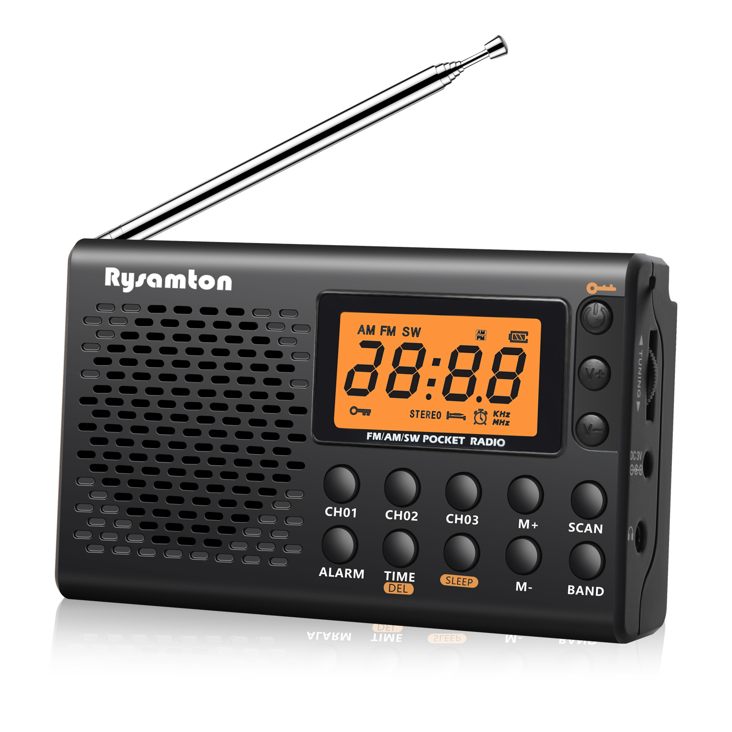 Portable AM/FM Shortwave Radio with Large Digital Display, Sleep Timer, and Alarm Clock Function, Battery Operated
