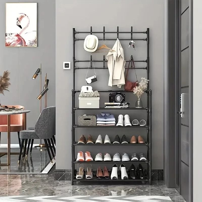 Multi-Functional Hallway Organizer – Integrated Clothes Hanger & Shoe Rack for Entryway Storage