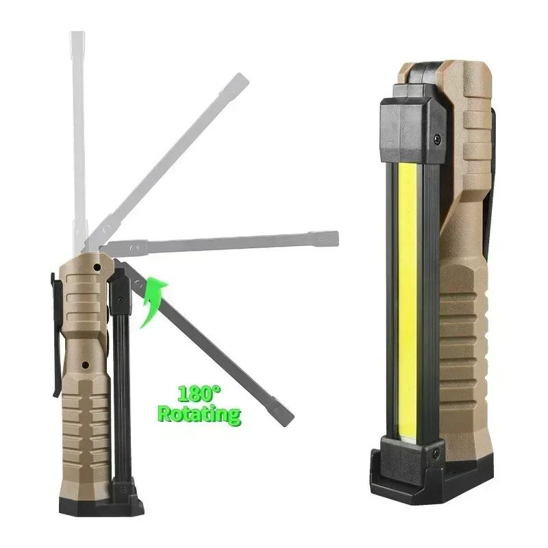 Folding COB XPE LED Work Light Flashlight – Rechargeable Inspection Torch with Red SOS Strobe for Car, Emergency & Campi