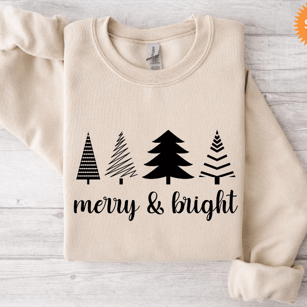 Merry and Bright Sweatshirt Retro Holiday Christmas Crewneck Pullover