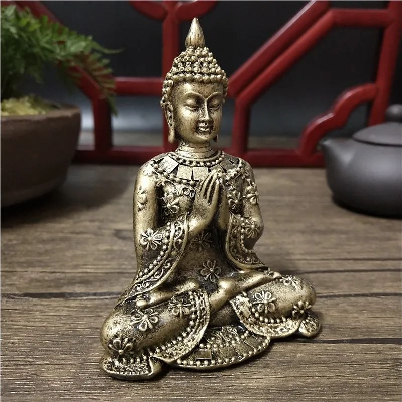 Serene Thai Buddha Statue Bronze Resin meditation Buddha sculpture for Home and Zen Decor