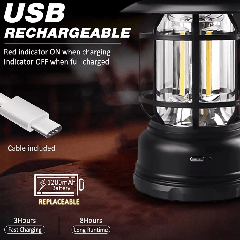 Rechargeable Stepless Dimming COB Camping Lantern Portable Waterproof Outdoor and Emergency Light