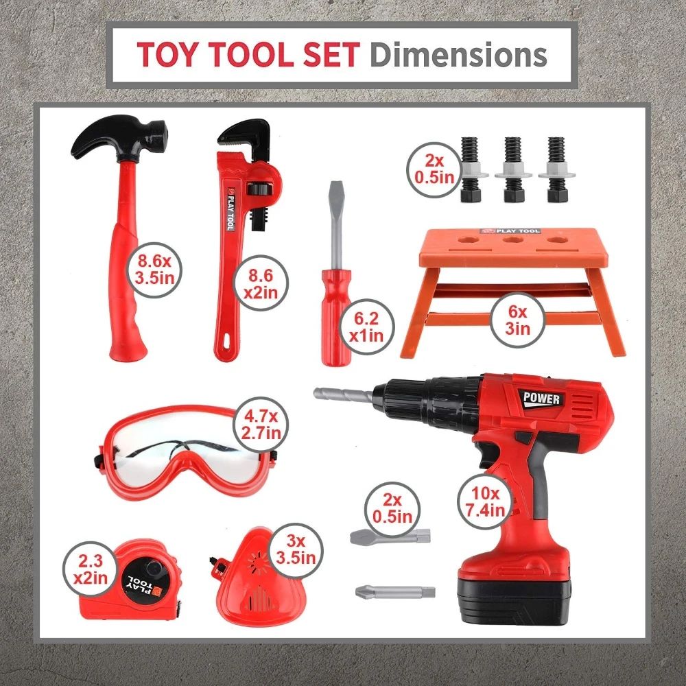 41-Piece Kids Tool Set with Toy Drill Pretend Play Construction Tools Kit