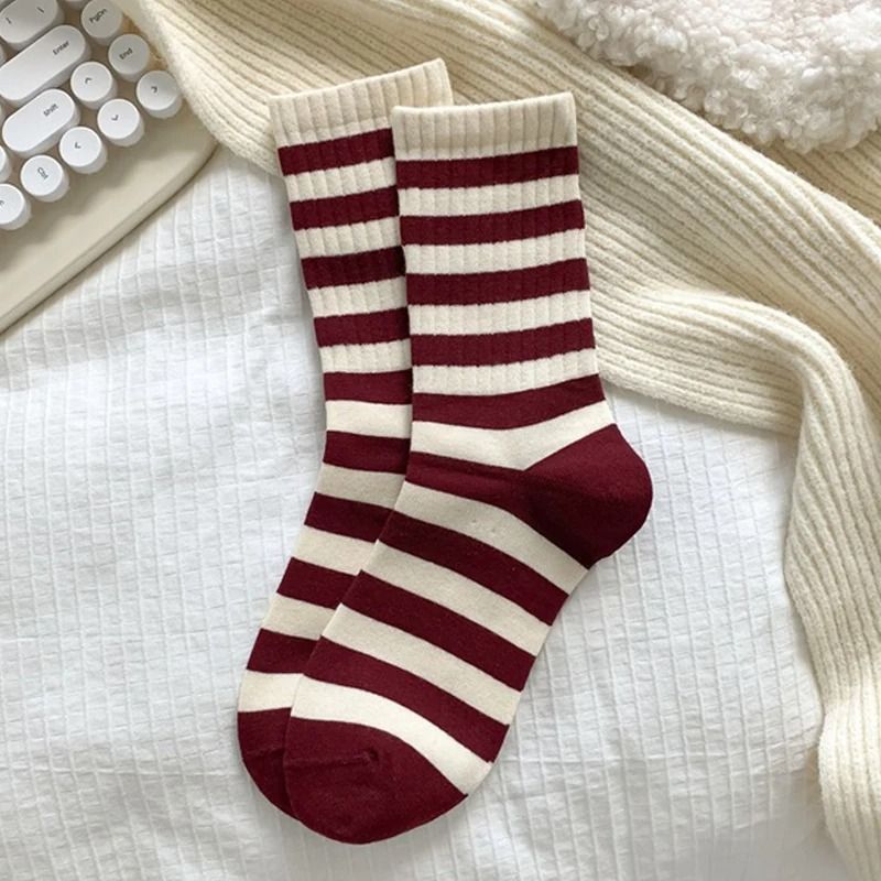 Cozy Cotton Knit Winter Socks Women Mid Calf Casual Warm Socks