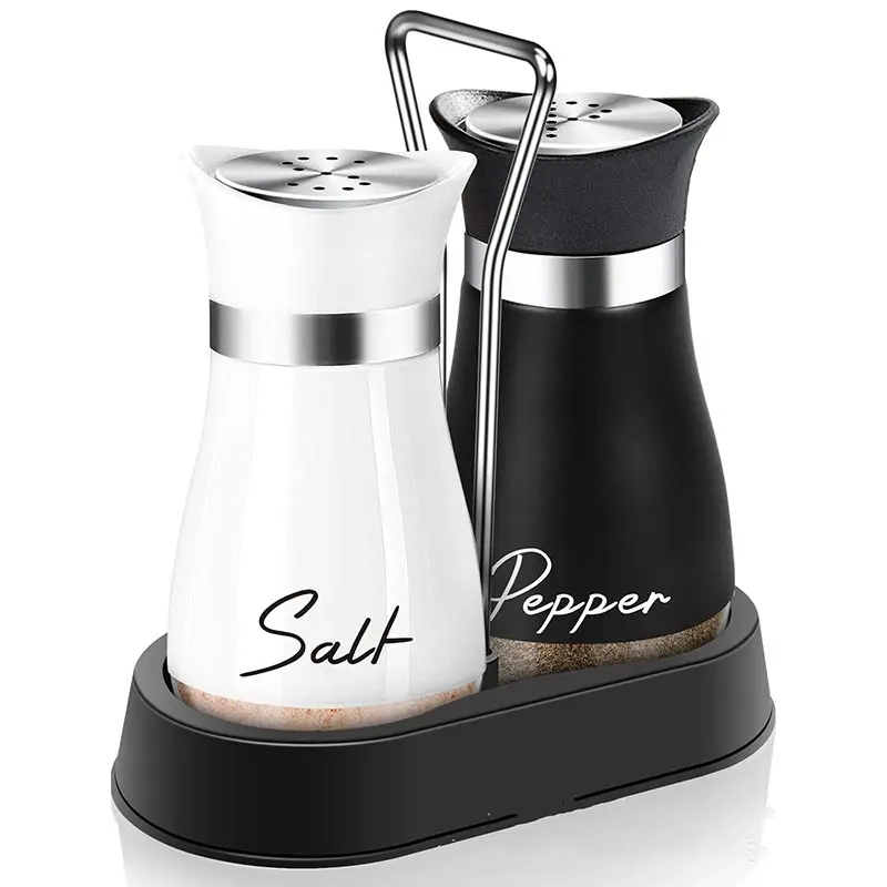 Adjustable Refillable Salt and Pepper Shakers, Kitchen Glass Spice Bottle Set with Pour Holes, Spice Dispenser