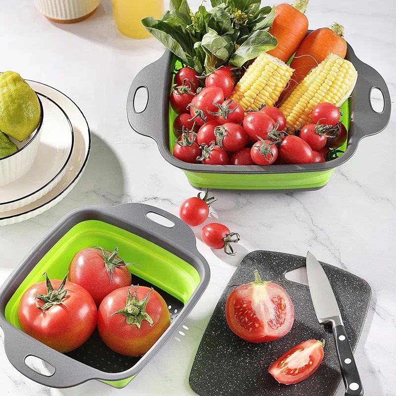 Foldable Silicone Drain Basket – Collapsible Fruit & Vegetable Washing Colander