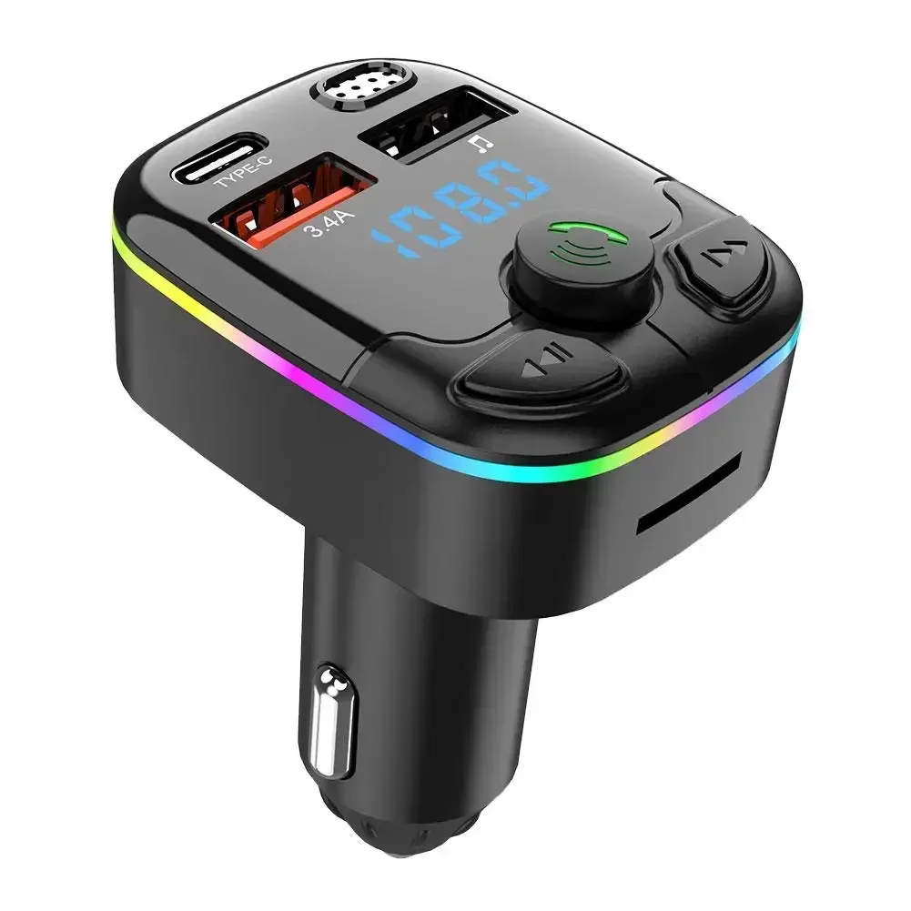 Wireless Car Bluetooth 5.0, FM Transmitter, Adapter Mic Audio Receiver, Auto MP3 Player, Dual USB Fast Charger
