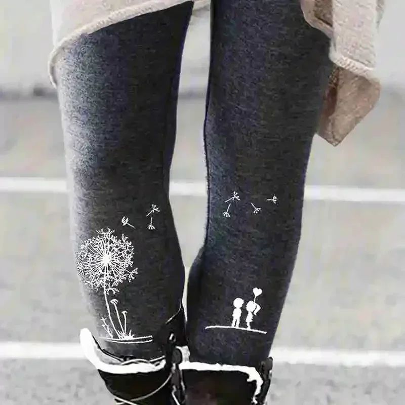 Women's Plus Size High-Waisted Butterfly Print Leggings – Casual Stretch Ankle-Length Pants for Spring & Autumn