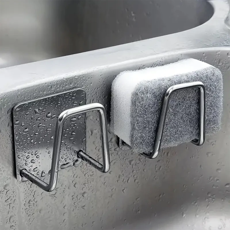 Stainless Steel Sink Sponge Holder Self Adhesive Kitchen Organizer Rack