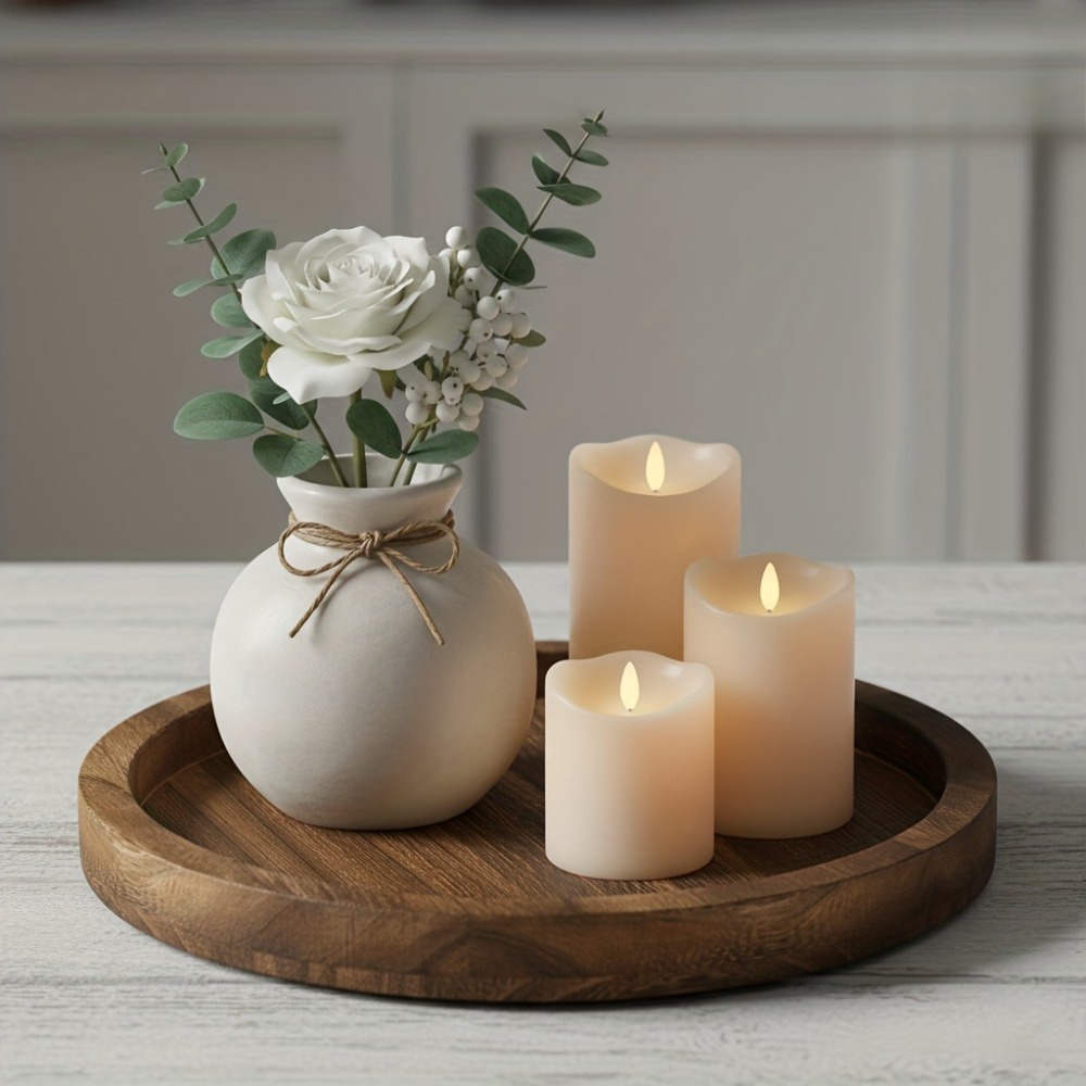Rustic Wooden Serving Tray Thick Round Farmhouse Decor for Coffee Tables, Kitchen Counters & Candle Displays