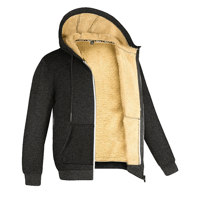 Mens Lambswool Fleece Hoodie Winter Warm Zipper Jacket