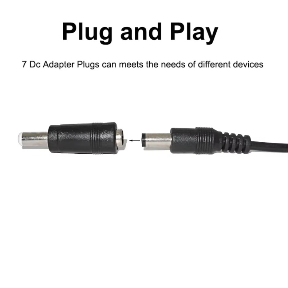 Universal USB Power Cable to DC Jack Charging Cord with Selectable Tips for CCTV Cameras and TV Box