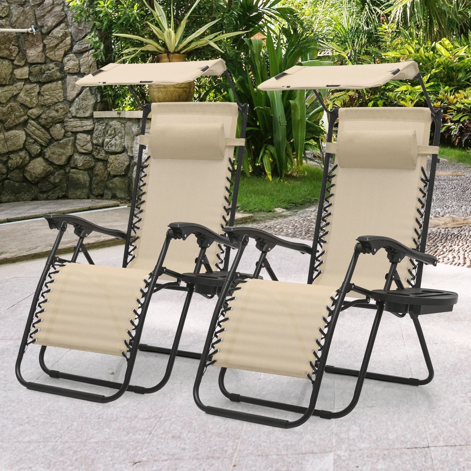 Foldable Zero Gravity Recliner Chair with Canopy & Tray for Beach & Outdoor Relaxation