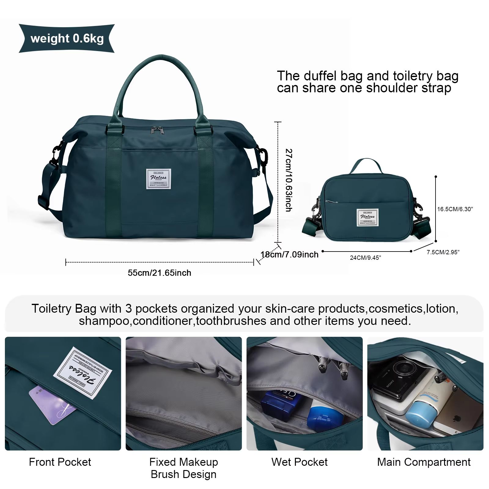 Women's Weekender Travel Tote Bag with Toiletry Bag and Wet Pocket