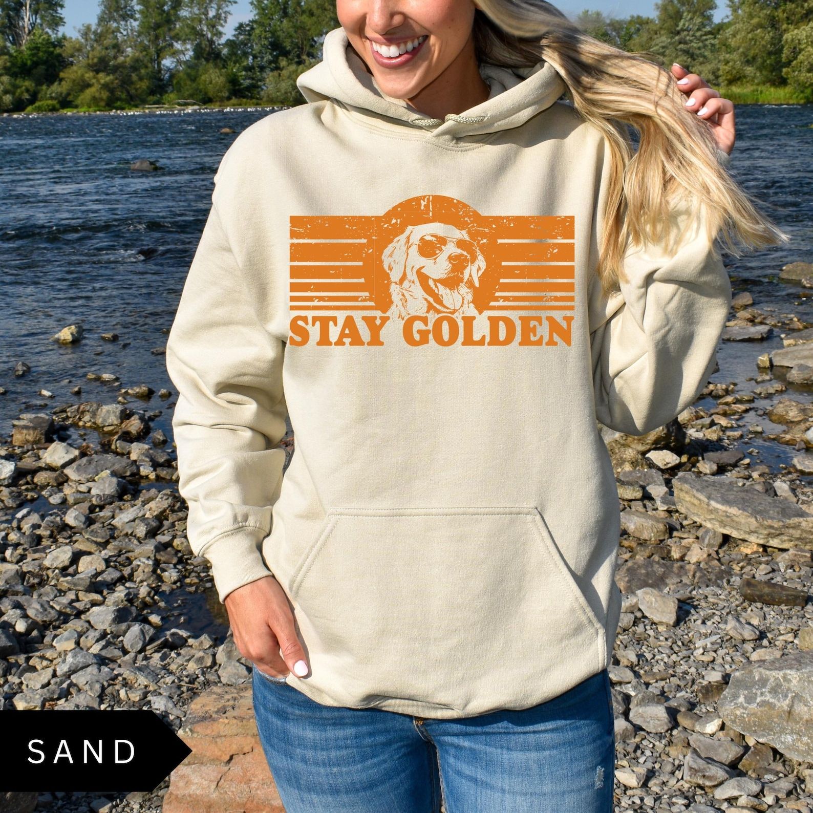 Stay Golden Hoodie Funny Golden Retriever Shirt, Unisex Retro Dog Lover Hoodie