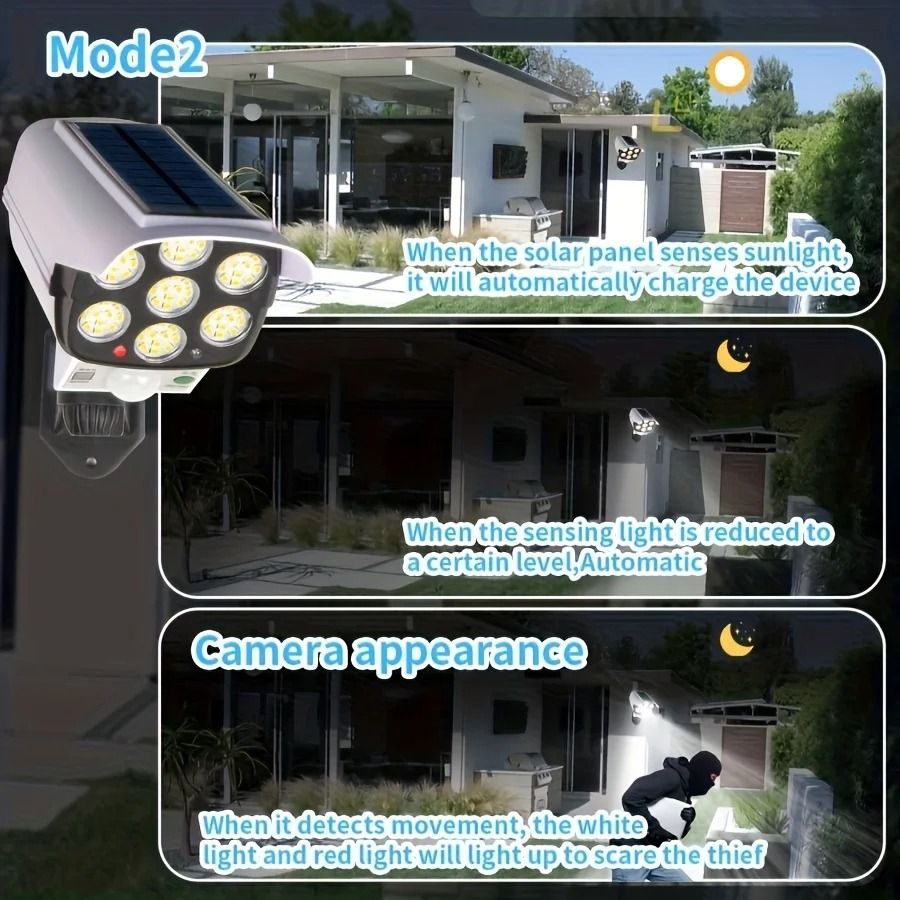 LED Outdoor Motion Sensor Solar Flood Light with Dummy Security Camera Design