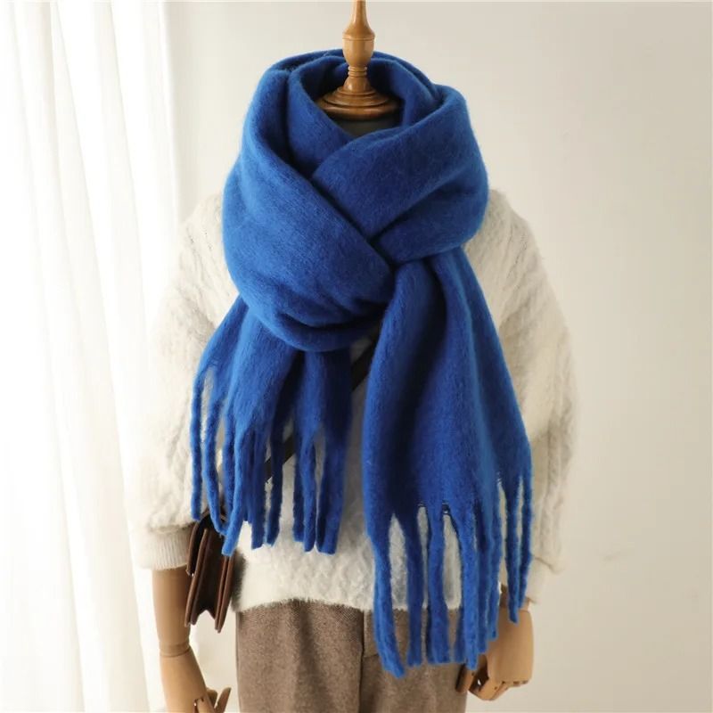 Luxury Winter Cashmere-Feel Scarf – Extra Long Solid Pashmina Wrap & Thick Tassel Shawl
